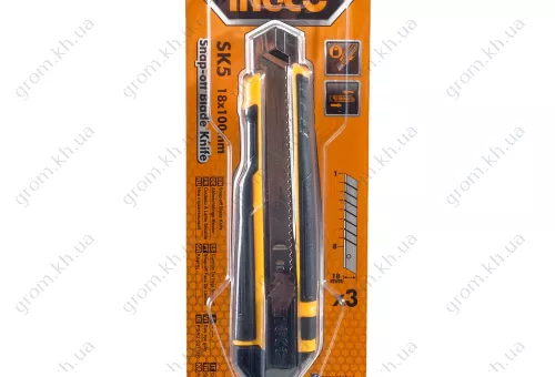 Фото 1- Нож сегментный 18 мм Profi 3 лезвия SK5 INGCO INDUSTRIAL