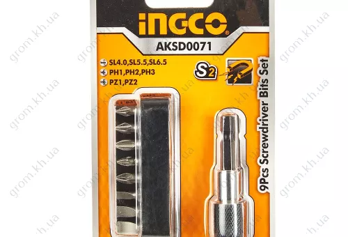 Фото 1- Набор бит с держателем 9 предметов INGCO