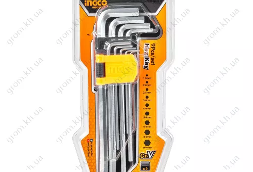 Фото 1- Набор ключей шестигранных удлиненных 9 шт 1.5-10 мм INGCO