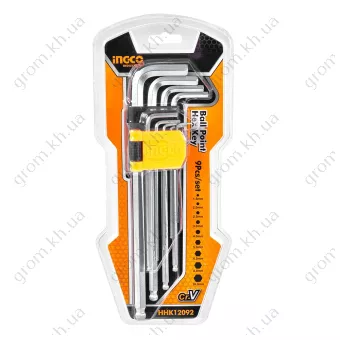 Фото 1- Набор ключей шестигранных с шаром удлиненных 9 шт 1.5-10 мм INGCO