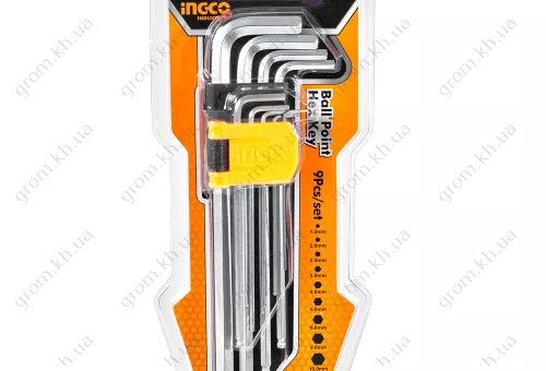 Фото 1- Набор ключей шестигранных с шаром удлиненных 9 шт 1.5-10 мм INGCO