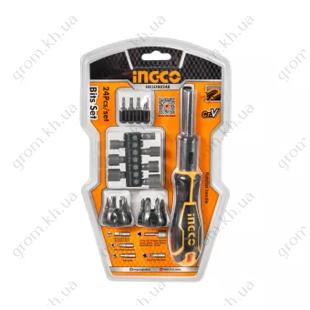 Фото 1- Отвертка-трещетка с битами и головками INGCO