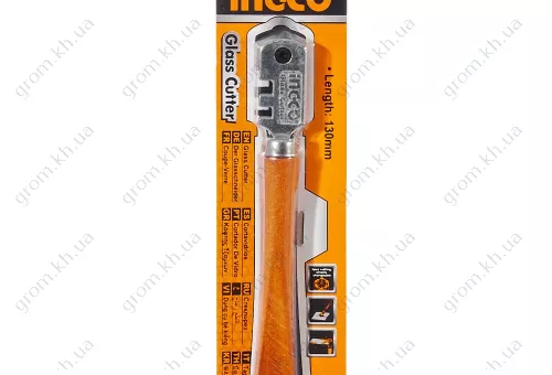 Фото 1- Стеклорез 130 мм 6 резаков деревянная ручка INGCO