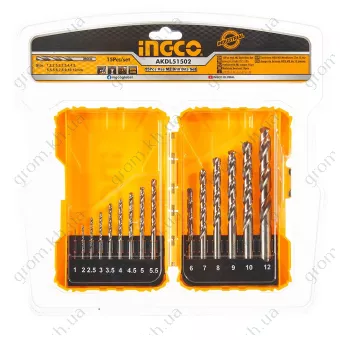 Фото 1- Набор сверл M2 по металлу 15 шт 1-12 мм INGCO INDUSTRIAL