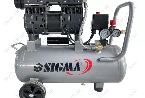 Фото 1- Компресор чотирициліндровий безмасляний SIGMA 1.1кВт 1400об/хв 160л/хв 8бар 58дБ 24л