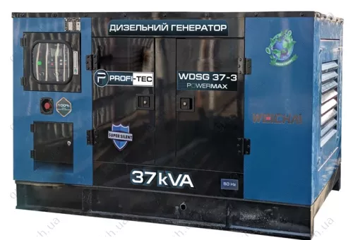 Фото 1- Генератор дизельный PROFI-TEC WDSG37-3 Power MAX (37кВА/30кВт, промышленный двигатель WEICHAI, аналог BOLDUIN)