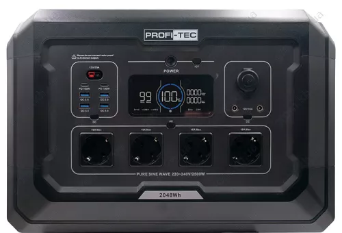Фото 1- Портативная зарядная станция PROFI-TEC PPS2500 LiFePO₄ (ном. 2500 Вт / макс. 5000 Вт, батарея 2048 Вт⋅ч)