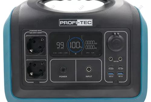 Фото 1- Портативна зарядна станція PROFI-TEC PPS1200 LiFePO₄ (ном. 1200 Вт/макс. 1500 Вт, батарея 992 Вт·ч)