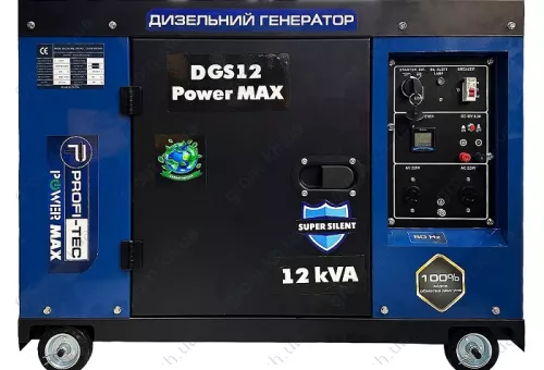 Фото 1- Генератор дизельний PROFI-TEC DGS12 Power MAX 10кВА/8кВт, 220V