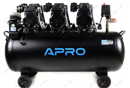 Фото 1- Компрессор шестицилиндровый безмасляный APRO OFE-100 8Бар 3х1.5кВт 712л/мин 100л (2 крана)