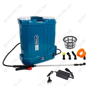 Фото 1- Аккумуляторный опрыскиватель PROFI-TEC PS1610 (12 В / 8.0 Ач, зарядное устройство)