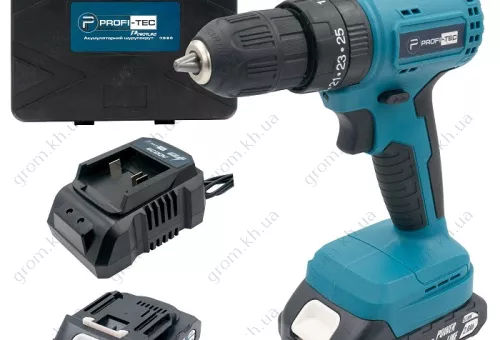 Фото 1- Аккумуляторный шуруповерт PROFI-TEC PCD3520BL POWERLine (2×PT2020MP (2.0 Ач), зарядное устройство)