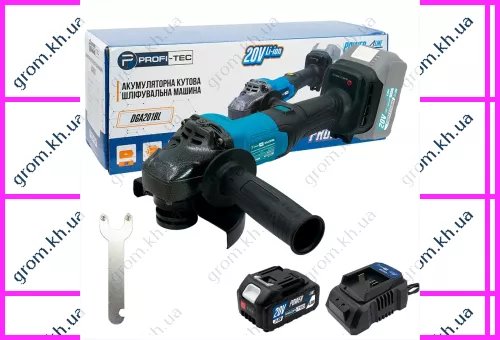 Фото 1- Аккумуляторная угловая шлифовальная машина PROFI-TEC DGA201BL POWERLine (1×PT2040MP (4.0 Ач), зарядное устройство)