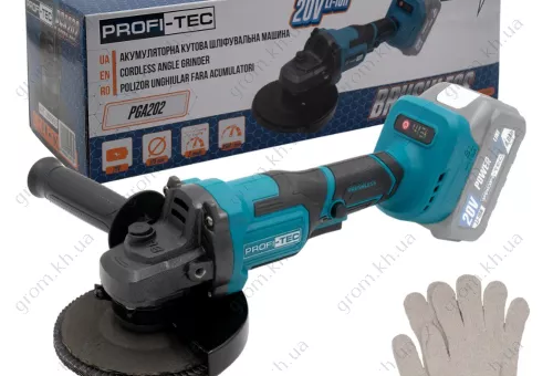 Фото 1- Аккумуляторная угловая шлифовальная машина PROFI-TEC PGA202 POWERLine (без аккумулятора и зарядного устройства)