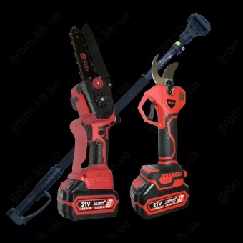 Фото 1- Аккумуляторный набор EDON ED SMART-21V/2K (Секатор, Пила, 2 акб по 4 Ач, Штанга телескоп)