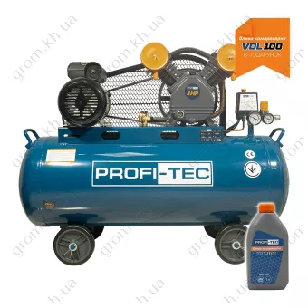 Фото 1- Компрессор масляный PROFI-TEC OC-100V2 (100 л, 2.2 кВт, 415 л/мин)