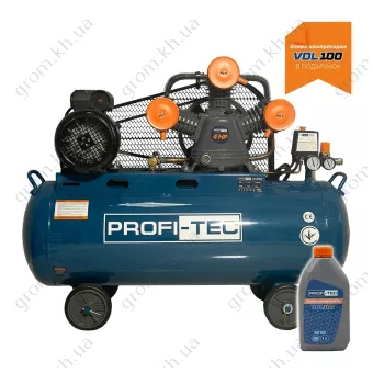 Фото 1- Компрессор масляный PROFI-TEC OC-100W3 (100 л, 3.0 кВт, 530 л/мин)