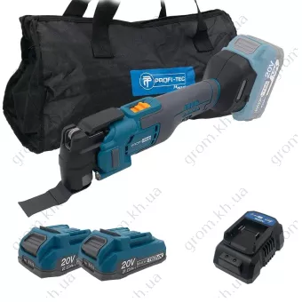 Фото 1- Аккумуляторный мультитул (реноватор) PROFI-TEC PCM430 UltraCore (2×PT2020VX (2.0 Ач), зарядное устройство)