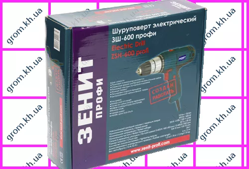 Фото 1- Шуруповерт мережевий двошвидкісний Зеніт ЗШ-600 профі