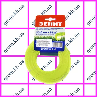 Фото 1- Леска для садовых триммеров Зенит «Витой квадрат» 3,0 мм × 15 м (КРК-30-15-С)