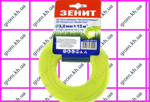 Фото 1- Леска для садовых триммеров Зенит «Витой квадрат» 3,0 мм × 15 м (КРК-30-15-С)