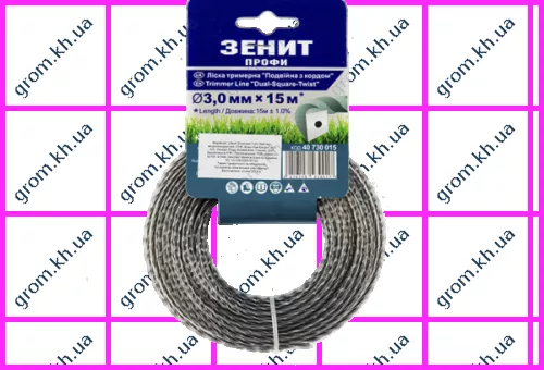 Фото 1- Леска для садовых триммеров Зенит «Двойная с кордом» 2,7 мм × 15 м (КР2-27-15-КВ) Профи