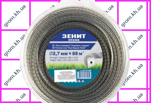 Фото 1- Леска для садовых триммеров Зенит «Двойная с кордом» 2,7 мм × 88 м Профи