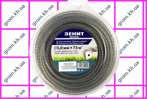 Фото 1- Леска для садовых триммеров Зенит «Двойная с кордом» 3,0 мм × 73 м (КР2-30-73 КВ) Профи