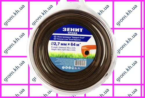 Фото 1- Леска для триммеров Зенит «Квадрат DUAL» 2,7 мм х 64 м Профи
