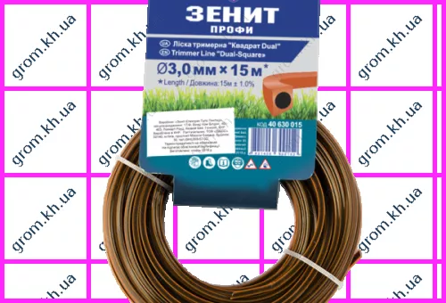 Фото 1- Леска для триммеров Зенит «Квадрат DUAL» 3,0 мм х 15 м Профи