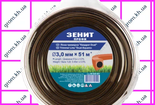 Фото 1- Леска для триммеров Зенит «Квадрат DUAL» 3,0 мм х 51 м Профи