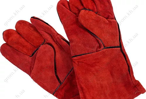 Фото 1- Краги сварочные короткие Долони спилковые красные