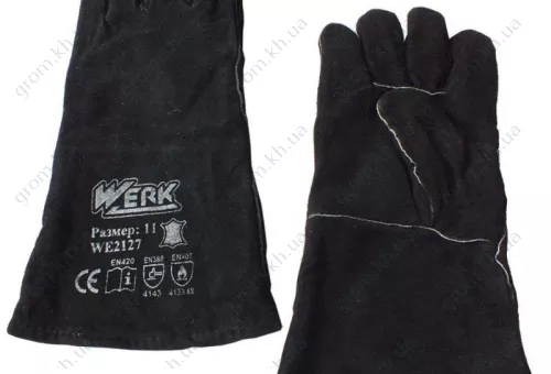 Фото 1- Краги сварочные спилковые черные Werk