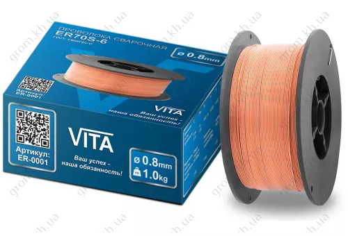 Фото 1- Проволока сварочная Vita ER70S-6 0,8 мм вес 1,0 кг