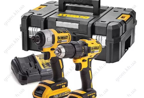 Фото 1- Набор из двух инструментов с бесщеточным двигателем дрель-шуруповерт DCD777 и ударный шуруповерт DCF787 DeWALT DCK2059D2T