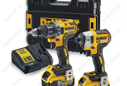 Фото 1- Набор из двух инструментов с бесщеточным двигателем дрель-шуруповерт DCD791 и ударный шуруповерт DCF887 DeWALT DCK268P2T