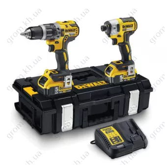 Фото 1- Набір із двох інструментів з безщітковим двигуном ударний дриль-шуруповерт DCD796 та ударний шуруповерт DCF887 DeWALT DCK266P2