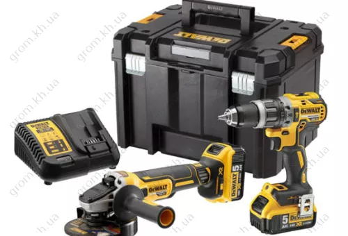 Фото 1- Набор из двух инструментов с бесщеточным двигателем дрель-шуруповерт DCD796 и угловая шлифмашина DCG405 DeWALT DCK2080P2T