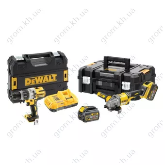 Фото 1- Набір із двох інструментів із безщітковим двигуном дриль-шуруповерт DCD996 та кутова шліфувальна машина DCG414 DeWALT DCK2055T2T