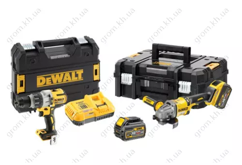 Фото 1- Набор из двух инструментов с бесщеточным двигателем дрель-шуруповерт DCD996 и угловая шлифмашина DCG414 DeWALT DCK2055T2T