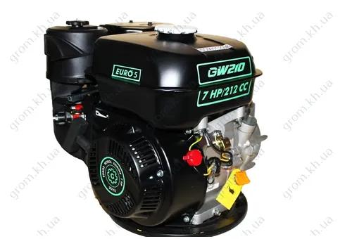Фото 1- Двигатель бензиновый GrunWelt GW210-S (CL) (центробежное сцепление, шпонка, вал 20 мм, 7.0 л.с.)
