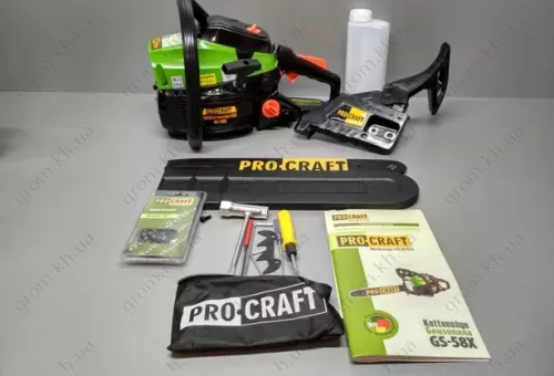 Фото 1- Бензопила Procraft GS-58X (1 шина, 1 ланцюг 40, високооборотна, однокільцева)